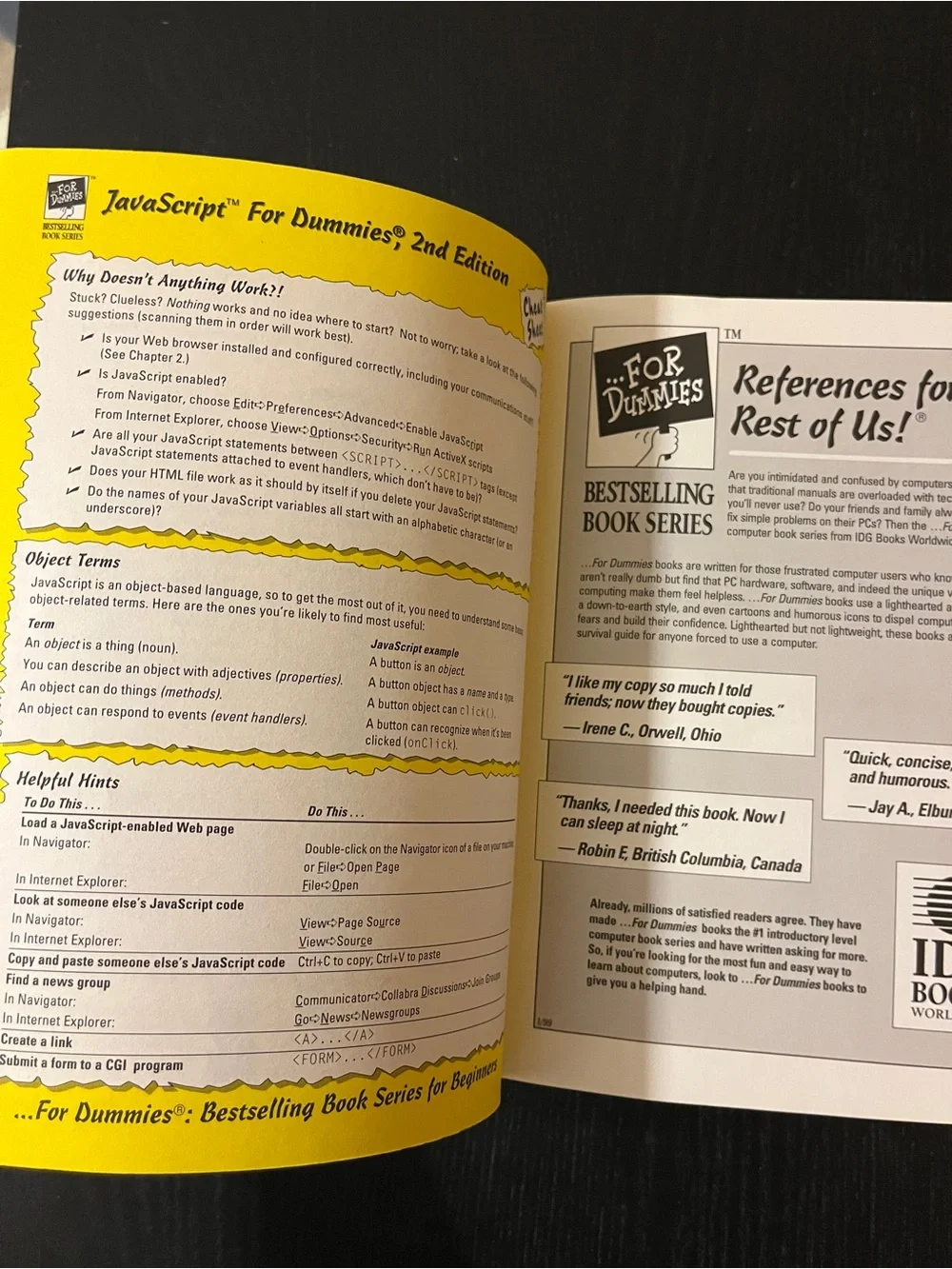(Original $29.99) IDG Books JavaScript For Dummies 2nd Edition Book CD